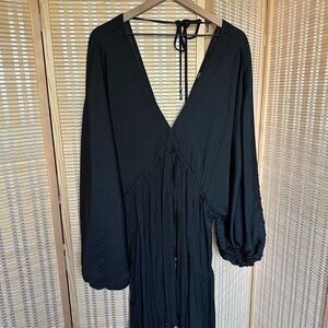 Free People Ariel Mini Black V-Neck Dress